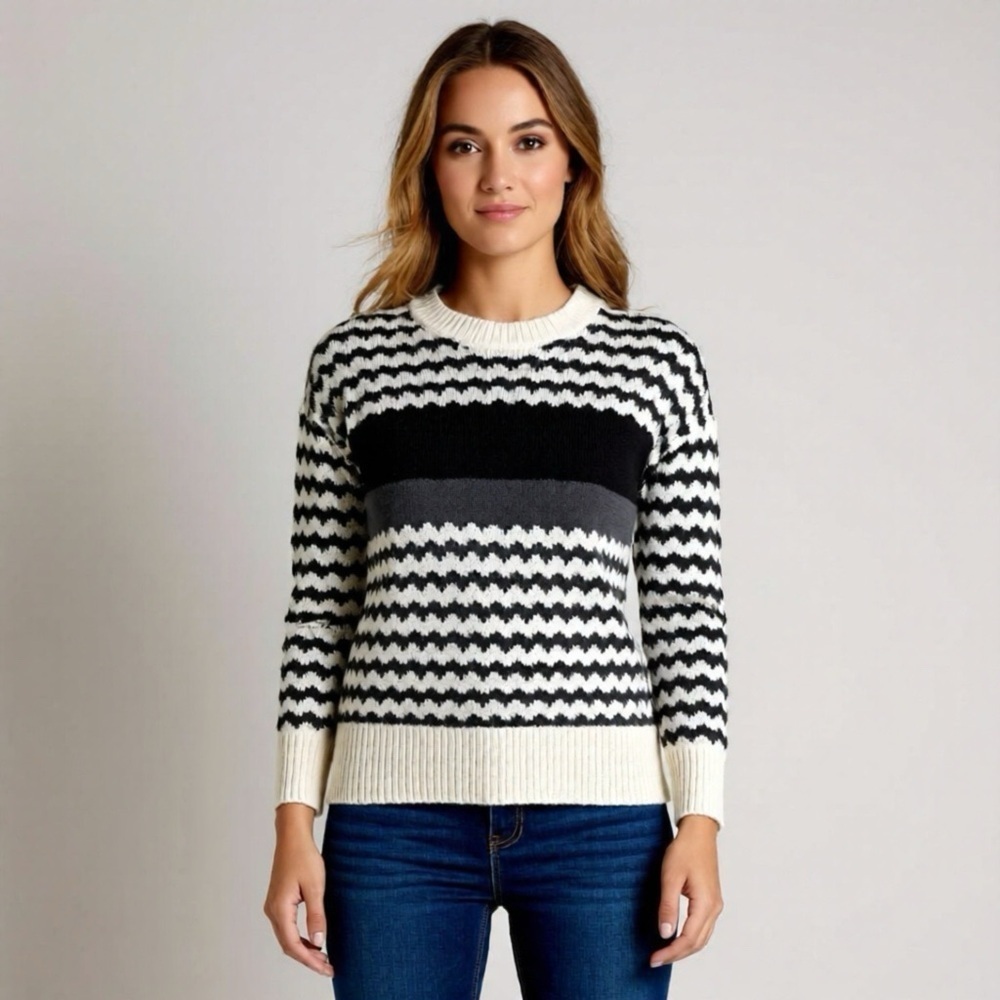 Aerie Knit Sweater Size Small Pullover Long Sleeve Wool Blend White Gray